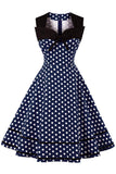 1 x RAW Customer Returns AXOE ladies polka dots 60s dress rockabilly sleeveless navy size 38, M - RRP €38.3