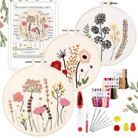 1 x RAW Customer Returns YINVA Embroidery Set Beginners, 2023 New Floral Pattern Plants Cross Stitch Kit Starter Tools Kit with 2 Pieces Plastic Embroidery Hoops, Color Threads and Tools, for DIY Art, Craft, Embroidery Pink  - RRP €14.4