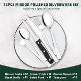 1 x RAW Customer Returns 72-piece cutlery set for 12 people, Wildone cutlery set including steak knife, knife, fork, spoon, table cutlery for home party restaurant, stainless steel cutlery mirror polished, dishwasher safe - RRP €35.28