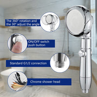 1 x RAW Customer Returns HONZUEN Water-saving high pressure chrome shower head with 1.5m hose, hand shower hand shower head shower with 3 jet types powerful adjustable saving shower head shower heads water saving for bathing spa - RRP €15.99