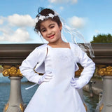 1 x RAW Customer Returns BOFUNX Communion Girls Bolero Shoulder Jacket Communion Hair Wreath Headband White Bow Gloves for First Communion Flower Girl Wedding 140CM - RRP €18.14