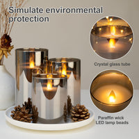 1 x RAW Customer Returns SUNNEST LED candles flameless in glass, battery-operated, with remote control and timer function, realistic, warm light with flame shaking effect, set of 3 wax pillar candles, grey - RRP €20.99