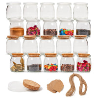 1 x RAW Customer Returns EZOWARE Set of 20 Small Glass Jars, 150 ml Mini Bottles with Cork Stopper and Plastic Lid, Jars with Labels and String for Wedding and Party Gifts, Spices, Pudding, Yogurt, Sweets - RRP €26.99