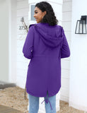 1 x RAW Customer Returns Gyabnw Women s Long Waterproof Jacket Lightweight Raincoat Coat with Zipper Drawstring Sports Windbreaker Coat Raincoat with Wind Rain Hood Quick Drying, Purple, XXL - RRP €24.04