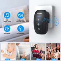 1 x RAW Customer Returns TECKNET wireless doorbell, wireless housebell, IP44 waterproof wireless bell kit, 38 ringtones, 4 volume levels, 250 m range, bell button with LED display - RRP €12.99