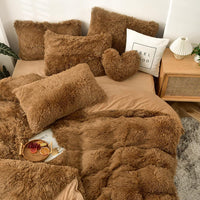 1 x RAW Customer Returns Michorinee Plush Bed Linen 155x220 Winter Fluffy Warm Duvet Cover Fleece Long Hair Faux Fur Plush Bed Linen Set with Zip - 155 x 220 cm 80 x 80 cm Brown - RRP €50.41