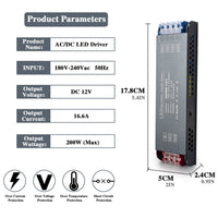 1 x RAW Customer Returns BRIMETI 12V LED Transformer Power Supply 200W LED Driver 16.64A Slim LED Transformer AC 220V to DC 12V LED Netzteil Switch Adapter, Constant Voltage Transformers Low Voltage Power Supply - RRP €19.99