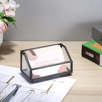 1 x RAW Customer Returns SUMNACON Black Business Card Holder Made of Glass Metal Business Card Stand for Cards Business Card Display Business Card Box Business Cards Display Storage for Business Cards for Desk Office - RRP €12.99