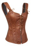 1 x RAW Customer Returns Bslingerie Women s Fashion Lingerie PU Leather Look Corsets Bustier Corset M, Brown  - RRP €50.62