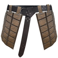 1 x RAW Customer Returns HiiFeuer Medieval Thigh Armor Made of Faux Leather, Retro Double Sides Waist Armor with Belt, Mercenary Knights Rock Armor for LARP Costume Brown A  - RRP €64.68