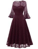 1 x RAW Customer Returns DRESSTELLS Women s Elegant Lace Cocktail Dress 3 4 Sleeve Wedding Bridesmaid Dress Evening Dress Round Neck Knee Length Evening Dress Burgundy XL - RRP €42.84