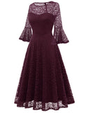 1 x RAW Customer Returns DRESSTELLS Women s Elegant Lace Cocktail Dress 3 4 Sleeve Wedding Bridesmaid Dress Evening Dress Round Neck Knee Length Evening Dress Burgundy XL - RRP €42.84