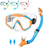 1 x RAW Customer Returns Hiipeak Children s Snorkel Set, Children s Snorkel Set, Youth Diving Goggles, Boys Girls, Anti-Fog, Anti-Leak Diving Goggles with Dry Snorkel for Snorkeling and Diving Blue-Orange  - RRP €25.99