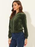 1 x RAW Customer Returns Allegra K Women s Zip Up Velvet Quilted Bomber Jacket with Pockets Green L - RRP €66.46