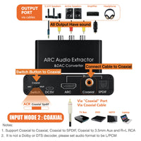 1 x RAW Customer Returns SOUTHSKY 192KHz DAC converter, digital to analog L R RCA adapter, HDMI ARC audio extractor to SPDIF, coaxial, 3.5mm, L R, CEC volume adjustable - RRP €28.98