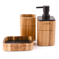 1 x RAW Customer Returns Satu Brown 3 Piece Acacia Wood Bathroom Accessory Set with Soap Dispenser, Bathroom Tumbler, Soap Dish, Bathroom Decor Accessories - RRP €29.23