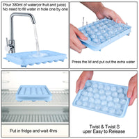 1 x Brand New Ninyoon Freezer Ice Cube Trays, 2 Round Ice Cube Trays with Trash Can, Spoon Tongs - Making 66 Pellet Ice Cube Trays White  - RRP €19.76