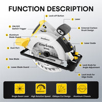 1 x RAW Customer Returns ENVENTOR Circular Saw 1200W, Circular Saw for Wood 5800RPM, 2 Blades 24T 40T 185mm , Cutting 62mm 90 42mm 45 , Laser Guide, Pure Copper Motor, for Cutting Wood, Plastic - RRP €56.99