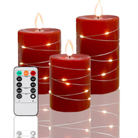 6 x Brand New Fanzir Red LED Candles Battery Candles with Fairy Lights, Flickering Candles with Remote Control and Timer Battery Operated LED Candles for Seasonal and Festive Celebrations Set of 3 Candles. - RRP €157.26