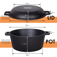 1 x RAW Customer Returns Todeco 26cm cast iron roasting pan with lid suitable for oven, 5L 2-in-1 cast iron pot incl. recipe book, bread baking pot - RRP €42.99