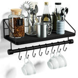 1 x RAW Customer Returns Alsonerbay wall shelf kitchen floating shelf kitchen shelf wall with 8 removable hooks and towel holder, spice rack for kitchen living room bathroom, black - RRP €22.18