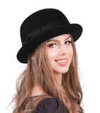 1 x RAW Customer Returns CXQRR Black Bowler Derby Hat Short Rolled Brim Fedora Hat for Men and Women, Black, M - RRP €27.5