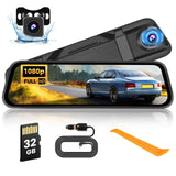 1 x RAW Customer Returns 9.66 inch mirror dash cam with rear view camera, dual full HD 1080P dash cam mirror car front and rear, with night vision, loop recording, G-sensor, HDR, motion detection, parking monitoring, 32G TF card - RRP €85.28