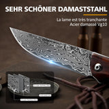 1 x RAW Customer Returns Omesio two-hand knife 42a compliant damascus pocket knife legal, EDC high-quality wooden handle folding knife - forged Vg10 damascus steel sharp narrow knife - RRP €38.6