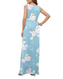 3 x RAW Customer Returns AUSELILY Maxi Dress Women Summer Sleeveless Dress Long Elegant Deep V-Neck Evening Dress with Pockets Floral Light Blue S - RRP €93.75