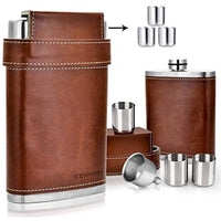 1 x RAW Customer Returns Gennissy 8 oz Pocket Flask Gift Set with Funnel 3 Shot Glasses - RRP €19.99