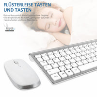 1 x RAW Customer Returns Keyboard Mouse Set Wireless - 2.4Ghz USB Wireless Keyboard QWERTZ German Layout Ergonomic Small Mouse Ultra-Thin Wireless Keyboard Mouse for Computer Desktop PC Laptop Smart TV Windows - White Silver - RRP €35.24