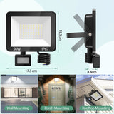 1 x RAW Customer Returns TASINUO Spotlight with Motion Sensor 50W, 5000LM Outdoor LED Floodlight with Motion Sensor, 7000K LED Outdoor Spotlight, Waterproof IP67 Outdoor Applique for Garden, Terrace, Garage - RRP €25.89