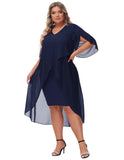 1 x RAW Customer Returns Hanna Nikole Elegant Prom Dress Women Cape Short Party Dress Dark Blue 50 Plus Sizes - RRP €55.99