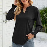 1 x Brand New Women s Blouse V-Neck Ruffle Long Sleeve Shirt Elastic Cuffs Top Shirt Long Sleeve Pure Color Sweatshirt Loose Casual Basic Tops Pullover XL-Black  - RRP €27.6