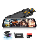 1 x RAW Customer Returns 4K Rear View Camera Mirror 10 IPS Full Touch Screen Dashcam Car Front Rear with 64G SD Card Mirror Dashcam with Rear View Camera IP69 Waterproof Rear View Camera with WDR Type-C G-Sensor 10M Cable - RRP €89.99