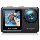 1 x RAW Customer Returns WOLFANG GA420 Action Cam 4K 60FPS Underwater Camera WiFi 10M Waterproof without Housing 3.0 EIS Image Stabilizer Dual Screen Helmet Camera External Microphone, 2x1350mAh Batteries and Accessory Kit  - RRP €149.99