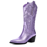 1 x RAW Customer Returns ErikenUrben Women s Metallic Cowboy Boots Embroidered Western Boots Sparkly Mid Calf Boots Pointed Toe Cowgirl Boots Pull on Purple Size 11 - RRP €55.87