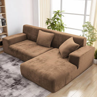 1 x RAW Customer Returns wiipara Thick velvet sofa cover L shape, stretch couch cover, universal sofa cover, super soft plush sofa cover, luxury couch cover L-shape corner sofa requires two - sofa cover 3 seater, khaki - RRP €38.3