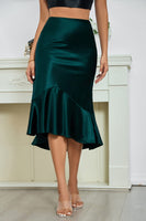 1 x RAW Customer Returns Alcea Rosea Women s Skirt Long High Waist Basic Fishtail Silky Satin Skirt Pencil Skirt Party Cutting Summer Skirt S-XXXL Dark Green02, S  - RRP €34.78