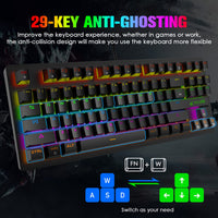 1 x RAW Customer Returns TKL Wired Mechanical Gaming Keyboard and Mouse Set with 87 Keys 3 in 1, Multiple RGB LED Modes 6 Programmable Buttons, 6400dpi Mouse with Mouse Pad for Mac, PS4,PS5, Xbox Black  - RRP €32.99