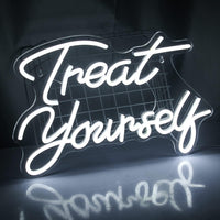 1 x RAW Customer Returns Wanxing Treat Yourself Neon Sign White Led Signs for Bedroom Wall Letter Neon Lights Wedding Sign Neon Room Decor for Birthday Gift Party Home Decor Bar - RRP €30.41