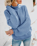 1 x RAW Customer Returns Saodimallsu women s sweater oversized turtleneck knitted sweater batwing long sleeve loose chunky knit sweater blue L - RRP €40.33