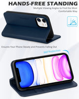 1 x RAW Customer Returns SHIELDON Case for iPhone 11 Shockproof Mobile Phone Case Genuine Cowhide Leather RFID Lock , TPU Protective Case Card Slot Magnetic Closure Stand Function Mobile Phone Case Compatible with iPhone 11 6.1 - Navy Blue - RRP €30.99