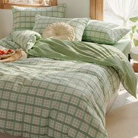 1 x RAW Customer Returns Omela bed linen 135x200 green checked microfiber duvet cover with zipper country style checked pattern reversible bed linen set and pillowcase 80x80 cm 2 pieces - RRP €27.22