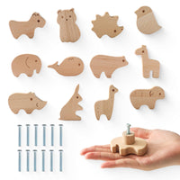 1 x RAW Customer Returns OESSUF 12 pieces wooden cabinet knobs for children s rooms, furniture knobs in various animal shapes with screws, wooden handles for cabinets, door knobs for children - RRP €23.62