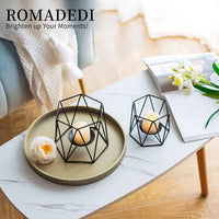 2 x Brand New Romadedi Geometric Candle Holders Black - 2 Pieces Metal Tea Light Candle Holder Decor for Living Room Dining Coffee Table Wedding Centerpiece Sheath Fireplace Shelf Patio Outdoor - RRP €39.98