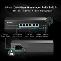 1 x RAW Customer Returns MokerLink 4 Port PoE Switch with 2 Uplink Ethernet Ports, 78W High Power, Support IEEE802.3af at, Fanless Metal Plug Play PoE  - RRP €31.4