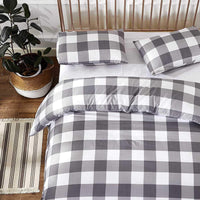 1 x RAW Customer Returns Vivilineneu Bed Linen Set 3-Piece Checked Bed Linen Soft - Duvet Cover 200 x 200 cm 2 Pillowcases 50 x 75 cm - Duvet Covers with Zip Grey, 220 x 240 cm  - RRP €31.32