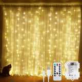 1 x RAW Customer Returns LE Curtain Lights 3 3m, USB Fairy Lights Curtain 300 LEDs Warm White, 8 Modes Dimmable Copper Wire, Battery Powered Fairy Lights for Outdoor Indoor Decoration Bedroom, Party Decoration, Christmas, Wedding - RRP €23.3