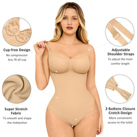 1 x RAW Customer Returns FeelinGirl Shapewear Women s Body Tummy Control Seamless Bodysuit V-Neck Shaping Sringbody Overbust Seamless Bodyshape with Adjustable Strap Ochre M L - RRP €33.99